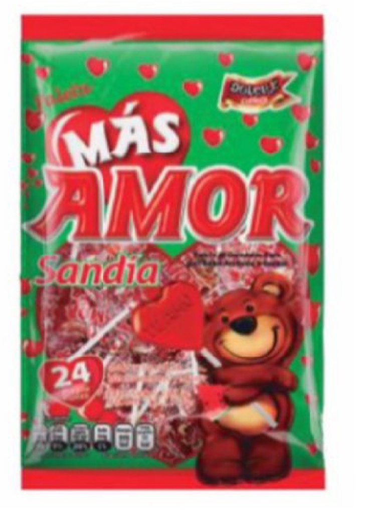Paleta Mas Amor sabor sandia 24 unid